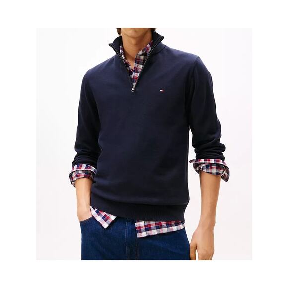 Tommy Hilfiger Quarter Zip Sweater Mens M Classic Preppy Academia Navy Nautical - Picture 1 of 11